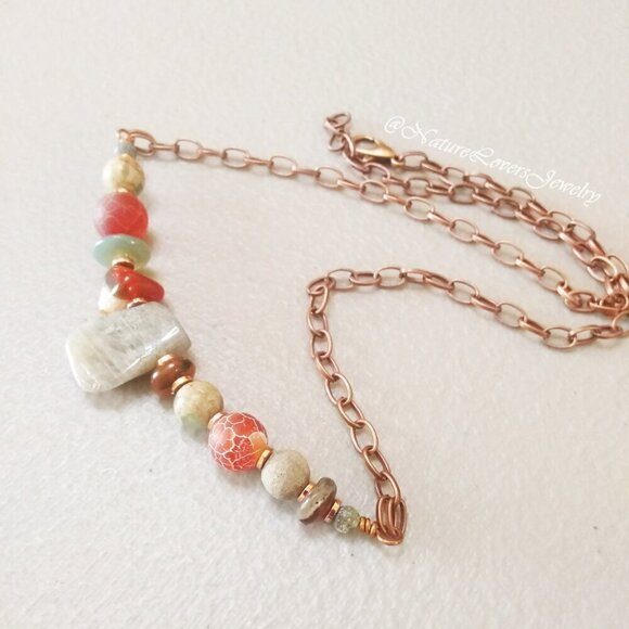 Asymmetrical Choker! Semi-Precious Stone Beads + Copper! Uniquely Handmade! - Picture 7 of 9